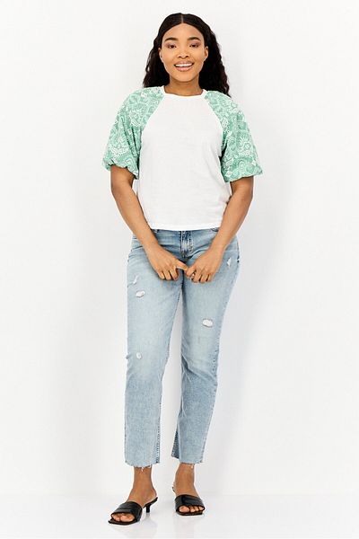 Maje Women Crew Neck Short Sleeves Textured Blouse, Multicolor