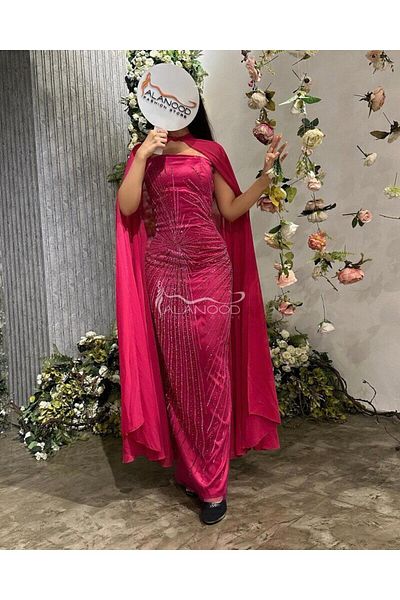ALANOOD FASHION Fuchsia mask dress with an elegant shawl for a charming evening look