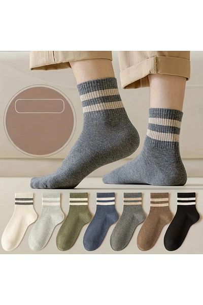 Generic 5Pairs of 95% Cotton Striped Mid Calf Socks,Casual Sports Anti-Sweat &Clumping Soft,Multicolor