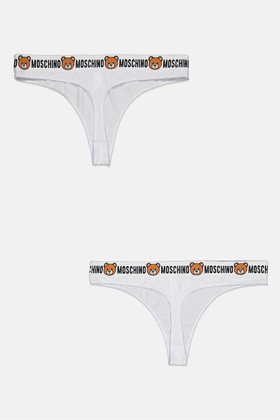 Moschino Women 2 Pieces Brand Logo Thongs, White