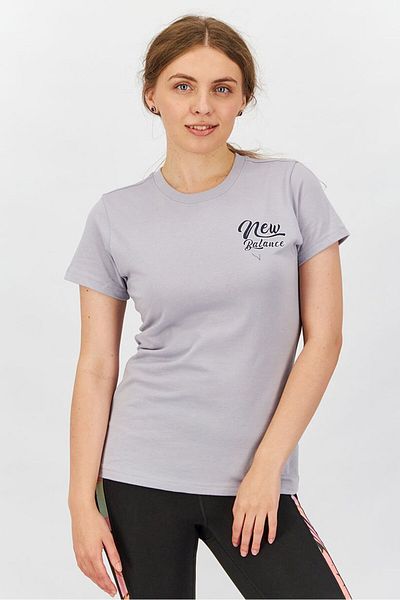 New Balance Women Sportswear Fit Short Sleeve Brand Logo Top, Whisper Grey