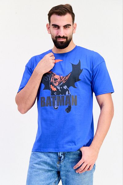 DC x Batman Men Crew Neck Short Sleeves Graphic Print T-Shirt, Blue