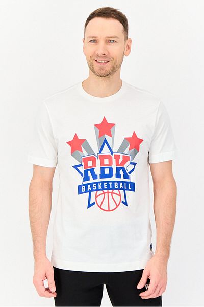 Reebok Men Sportswear Fit Short Sleeve Basket Ball T-Shirt, White