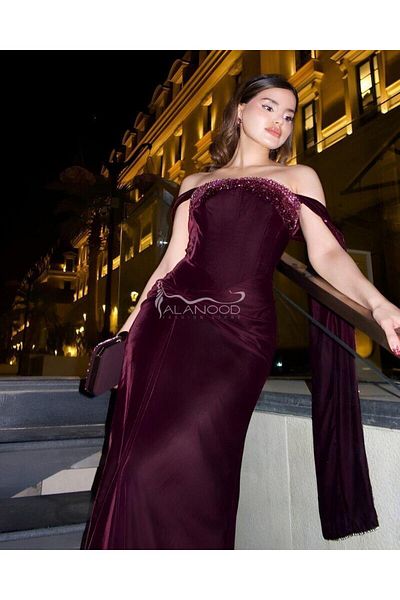 ALANOOD FASHION Luxury burgundy velvet winter dress