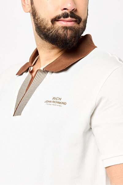 John Richmond Men Regular Fit Brand Logo Short Sleeves Polo Shirt, White