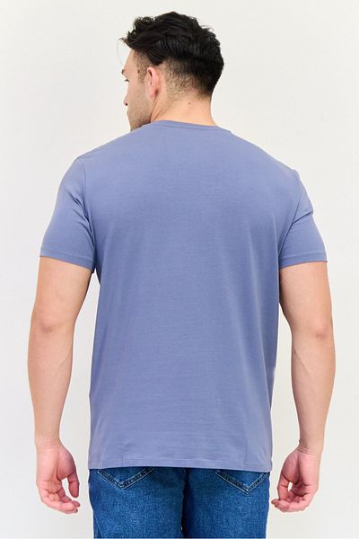 CELIO Men Crew Neck Short Sleeves Plain T-Shirt, Slate Blue