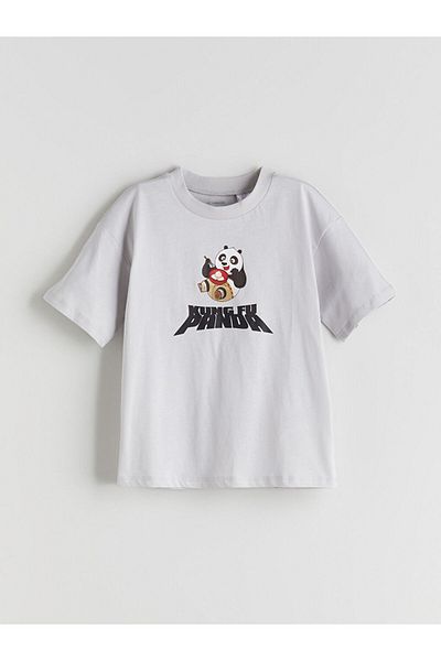 LC Waikiki LCW Детска тениска с щампа на Кунг-фу Панда за момче, сива, S5QK37Z1NVY25