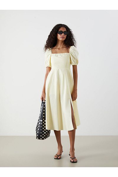 LC Waikiki Yellow Square Neck Poplin Princess Dress