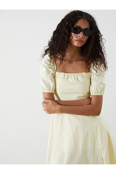 LC Waikiki Yellow Square Neck Poplin Princess Dress