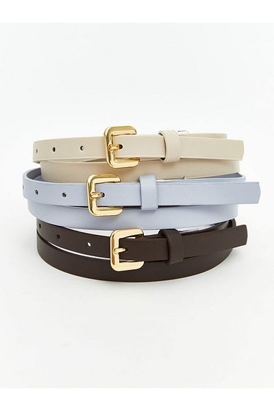 LC Waikiki Lcw Accessories Blue Leather Look Women's Belt 3-Piece
