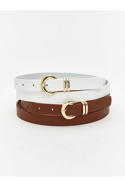 LC Waikiki White Leather Look Women's Belt Set of 2