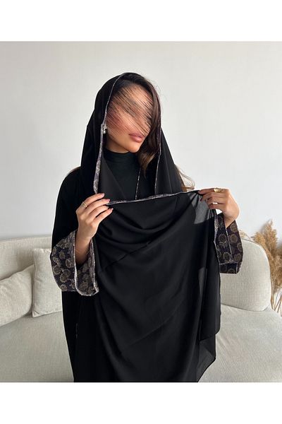 Lusin abaya Royal Crepe Abaya with Luxe Folded Indian Linen Sleeves