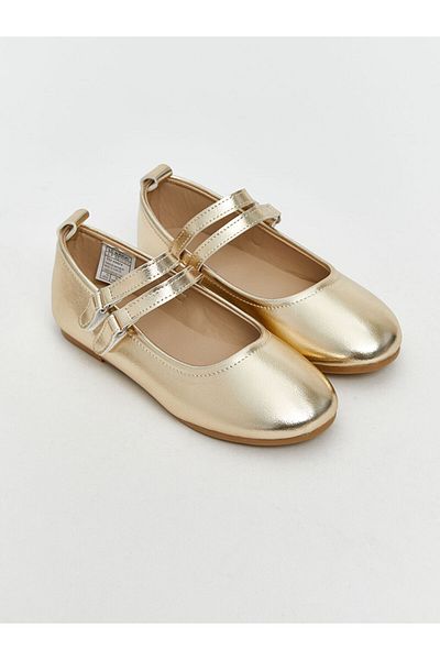 LC Waikiki Beige Shiny Leather Look Girls' Ballerinas
