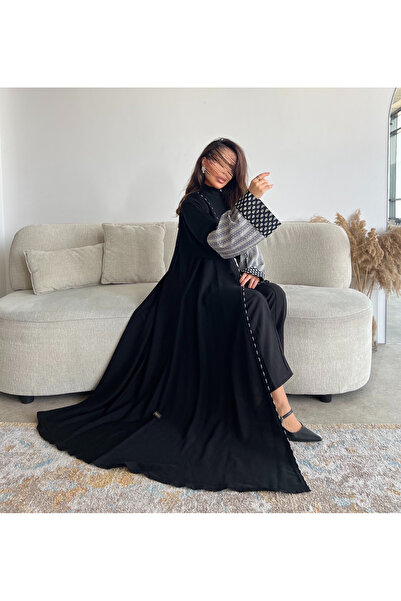 Lusin abaya عباية كريب ملكية بأكمام من الكتان الهندي الفاخر