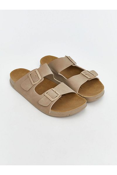 LC Waikiki Lcw Steps Beige Suede Look Men's Slippers