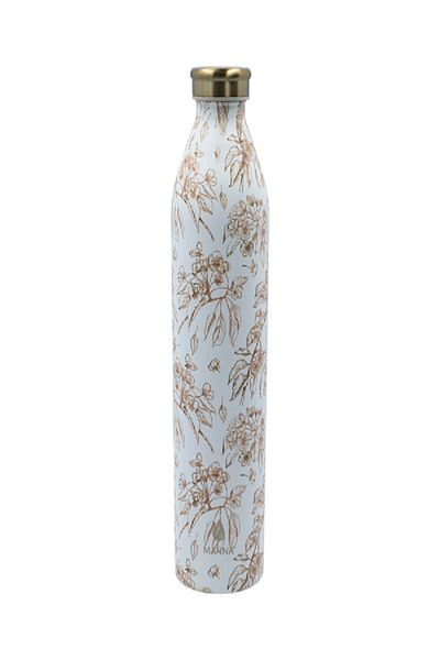 manna Modern Floral Design Vacuum Insulated Stainless Steel Water Bottle White 946ml