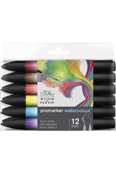 Winsor Newton ProMarker Watercolour Basic Tones (12 Colors) Graphic Art Marker