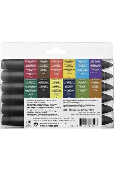 Winsor Newton ProMarker Watercolour Basic Tones (12 Colors) Graphic Art Marker