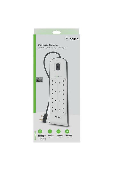 Belkin واقي من زيادة التيار + شاحن USB 8 منافذ؛ 2 منفذ USB 2.00 متر (6.56 قدم)