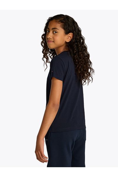 Tommy Hilfiger Girls Dark Night Navy Varsity Logo Crew Neck T-Shirt