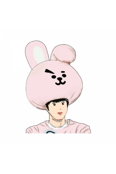 INOVATIX Set de 8 piese, autocolant Jin BTS cu pălărie roz de iepure, INOVATI...