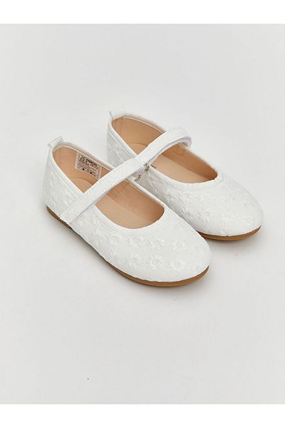 LC Waikiki LCW STEPS Детски балерини с бродирани цветя в екрю цвят