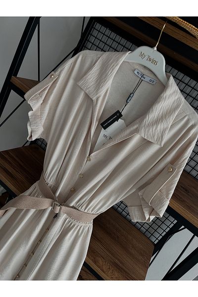 My twins Ewas Design Midi Length Shirt Collar Women's Dress