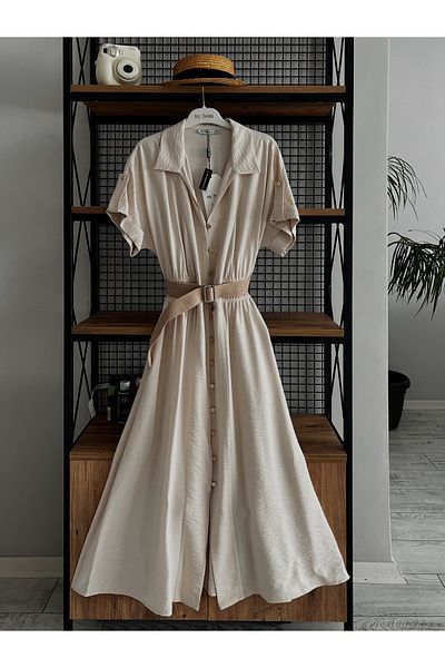 My twins Ewas Design Midi Length Shirt Collar Women's Dress