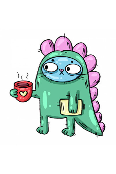 INOVATIX Set de 8 autocolante cu pisică dinozaur, INOVATIX®. 6 cm