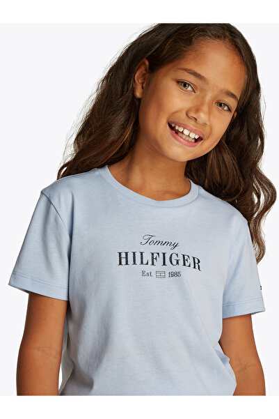 Tommy Hilfiger تي شيرت بناتي أزرق لامع برقبة دائرية