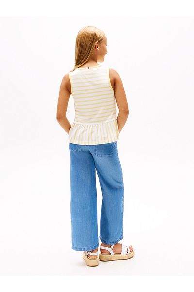 Tommy Hilfiger Girls Citronella Stripes Stripe Peplum Sleeveless Top