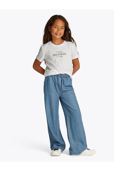 Tommy Hilfiger Tommy Hilfiger Girls White Glitter Logo Crew Neck T-Shirt