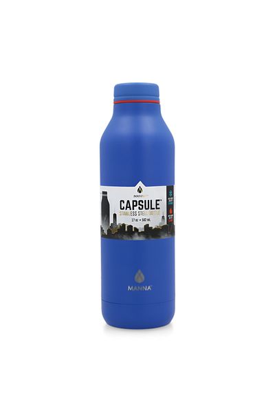manna Stainless Steel Capsule Powder Wave Water Bottle Blue 502ml