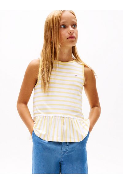 Tommy Hilfiger Girls Citronella Stripes Stripe Peplum Sleeveless Top