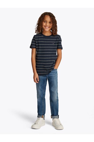 Tommy Hilfiger Boys Dark Night Navy Stripe Stripe Linen Blend T-Shirt