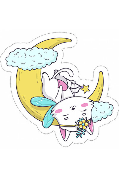 INOVATIX Set de 8 piese, autocolant Pisică dormind pe Lună, INOVATIX®. 6 cm