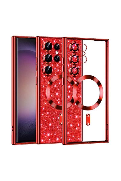 Techsuit Samsung Galaxy S23 Ultra Case - Techsuit Luxury Glitter MagSafe - Red