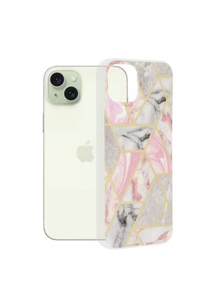 Techsuit Carcasă pentru iPhone 15 Plus - Techsuit Marble Series - Hexagonal roz