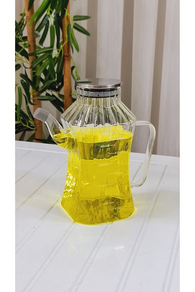 behila Como Metal Covered 1000 ml Borosilicate Glass Oil/Circle Sippy Oil Pot 2 Pieces