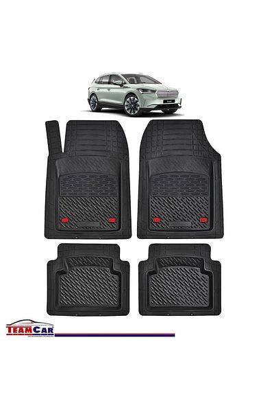 TEAMCAR ® Car Mats Tray Type Compatible with Skoda Enyaq iV (2020–present) Black Durable Material