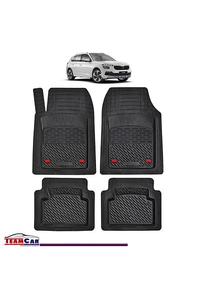 TEAMCAR ® Car Mats Tray Type Compatible with Skoda Kamiq (2019–2025) Black Durable Material