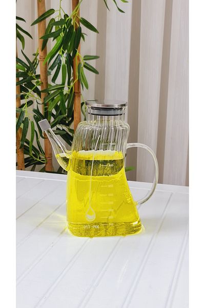 behila Como Metal Covered 1000 ml Borosilicate Glass Oil/Circle Sippy Oil Pot 2 Pieces
