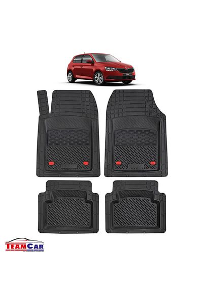 TEAMCAR ® Car Mats Tray Type Compatible Skoda Fabia Generation III (2014–2021) Black Durable Material