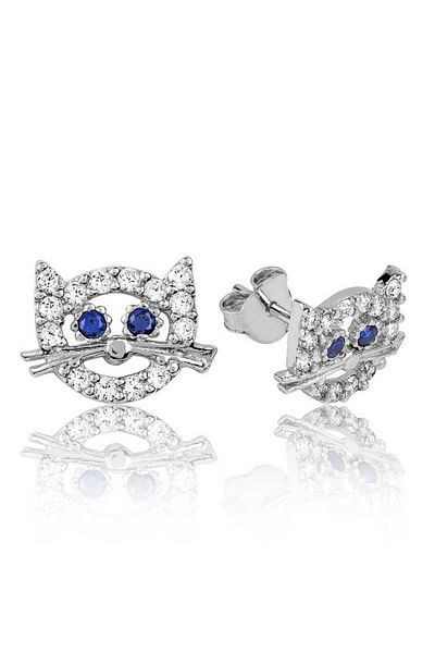 norsary Silver Cat Stud Earrings
