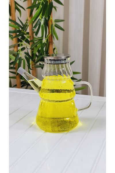 behila Como Metal Covered 1000 ml Borosilicate Glass Oil/Circle Sippy Oil Pot 2 Pieces