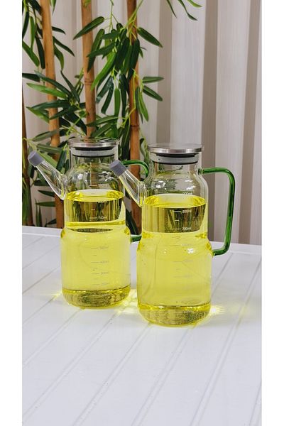 behila Como Metal Covered 1000 ml Borosilicate Glass Oil/Circle Sippy Oil Pot 2 Pieces