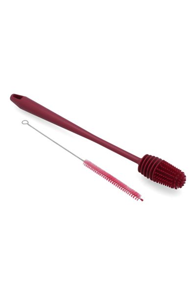 manna 2-Piece Durable BPA-Free Brush with Straw Bottle Cleaner Set Burgundy (Multicolour)