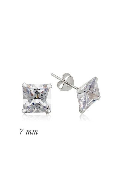 norsary Silver Square Solitaire Earrings - 7 mm