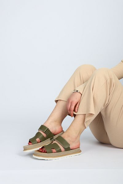SOFT Women's Genuine Leather Khaki Color Comfortable Summer Sandals – Hrms Model Orthopedic Eva Sole