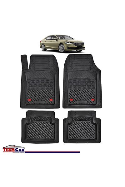 TEAMCAR ® Car Mats Tray Type Compatible with Skoda Superb IV (2023–present) Black Durable Material